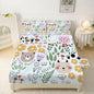 Cat Sheets Set Twin: Green Cartoon Floral Animals Bedding Set for Kids Girls Teens Bedroom Bed - 1 Flat Sheet, 1 Fitted Sheet, 1 Pillowcase