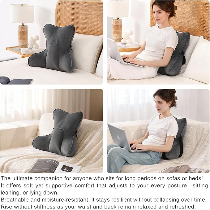 Lumbar Support Pillow – Ergonomic Multi-Zone Back Cushion for Lower Back Pain Relief, Ideal for Office Chair, Car Seat & Home Reading,Steel Gray