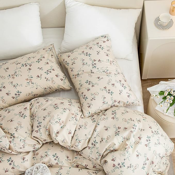 Floral Duvet Queen Set, 100% Brushed Microfiber 3 Pieces Queen Floral Bedding Sets, Vintage Floral Garden Style Floral Pattern Queen Duvet Cover Set Floral with Zipper Closure (Floral, Queen)