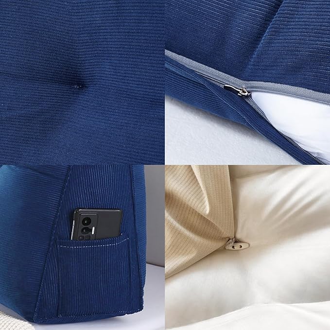 King Triangle Bed Wedge Pillow for headboard Gap Triangular Reading Pillows for Sitting in Bed Adult Wedge headboard Pillow, Blue