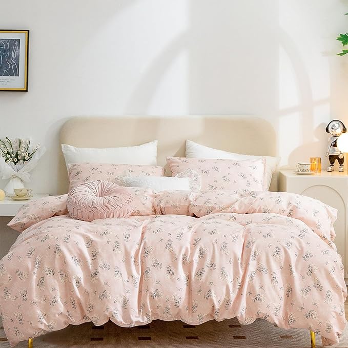 Jane yre Duvet Cover King Floral Brushed Microfiber 3 Pieces Bedding Set Garden Style Flower Pattern with Zipper Closure, Soft Breathable Comfy