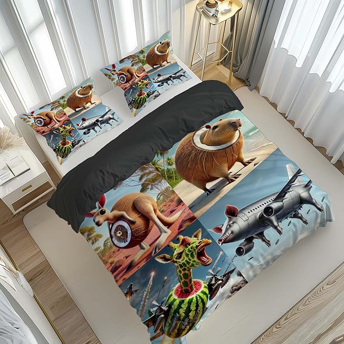 Italian Brainrot Bedding Duvet Cover Set,Funny Fusion AnimalsTwin Full Queen King Comforter Cover Bedding Set for Kids Boys Bed Decor Gifts ﻿ (Color 13,King (104" x 90"))