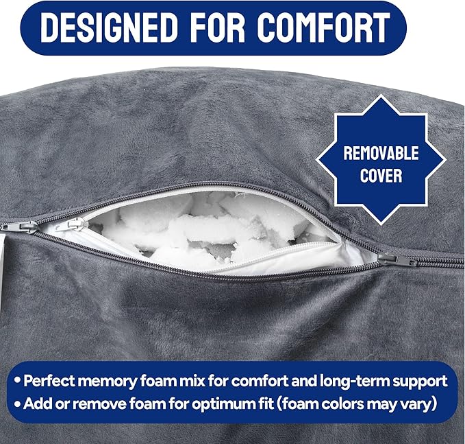 ComfortSpa Reading Pillow for Kids Teens Adult, Back Rest Pillow with Arms, Pockets, Washable Cover; Use as a Back Pillow for Bed Sitting Up for Bedrest or Relief from GERD Heartburn (Standard Grey)