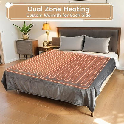 Electric Heated Blanket Queen Size - 84"x90", Soft Flannel Heating Blanket, 10 Heating Levels, 1-12 H Auto Shut Off, Dual Controllers, Breathable Warm and Washable for Bed, Light Grey