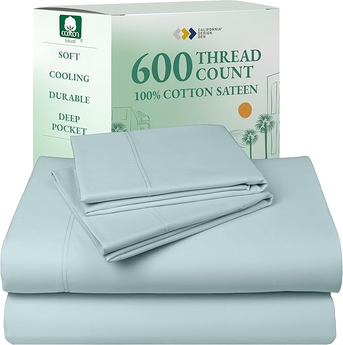 California Design Den - Luxury Full Size Sheet Set - 100% Cotton, 600 Thread Count Deep Pocket Full Size Bed Sheets, Hotel-Quality Cooling Sheets with Sateen Weave - Seafoam