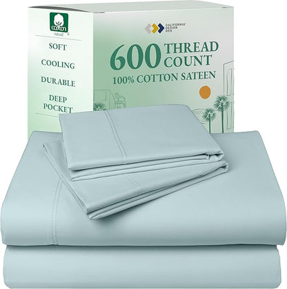 California Design Den Luxury King Size Sheet Set - 100% Cotton, 600 Thread Count Deep Pocket King Sheets, Hotel-Quality Bedding with Sateen Weave - Seafoam