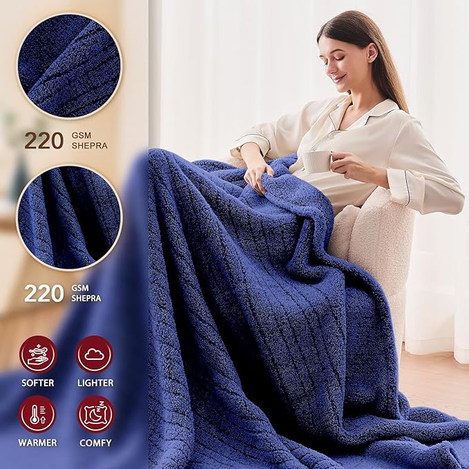 Heated Electric Blanket King Size - 100"x90" Heating Blanket with 10 Heating Levels & 5 Time Settings Over-Heat Protection, Winter Warmer for Adults with ETL Certification（Navy Blue）