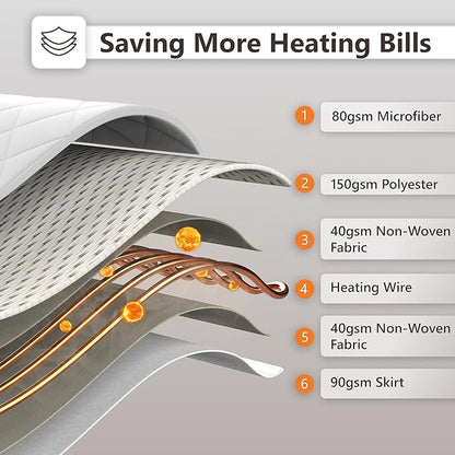 Wapaneus Heated Mattress Pad Queen Size 10 Heat Settings & Dual Control with 1-12 Hours Timer Auto Off,Deep Pocket Fits up to 18",Microfiber Bed Warmer,ETL Listed Machine Washable,60"x80"