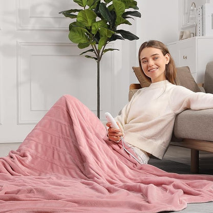 Electric Blanket King Size Heated Blanket 100''X90'' - Fleece Heating Blankets Washable with 5 Heating Level & 10 Hour Auto Off Dual Control Heated Blankets for Winter, Great Gift Ideas(Dusty Pink)