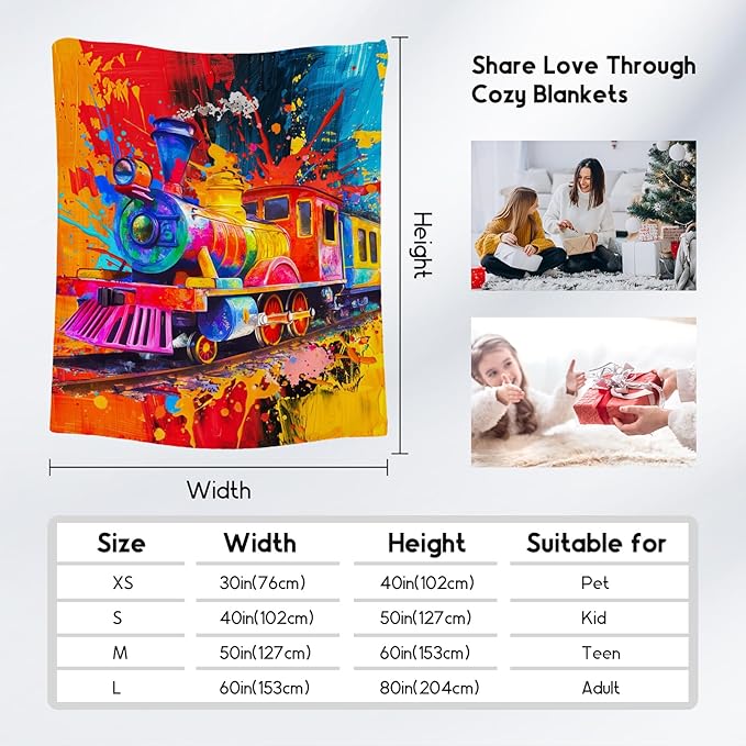 Boys Blanket - Train Blankets Gifts for Teens Adults - 60x80 Inches Soft Flannel Throw for Room Decor Bed