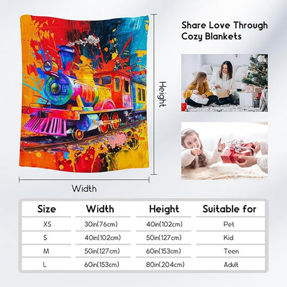 Boys Blanket - Train Blankets Gifts for Preteen Boys - 50x60 Inches Soft Flannel Throw for Sofa Bed
