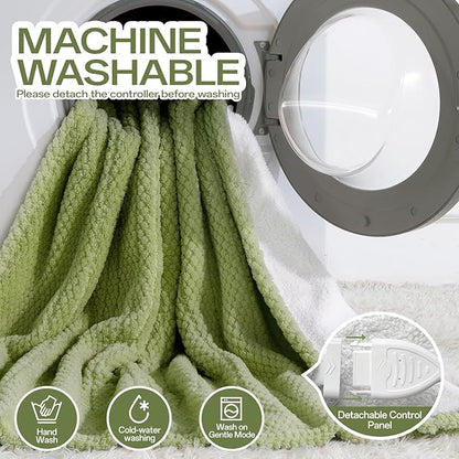 Queen Size Heated Electric Blanket, 84" x 90" Fast Heating Sherpa Blanket with Dual Control, 8 Heating Levels & 10 Hours Auto Off, Machine Washable with ETL & FCC Certified, Green