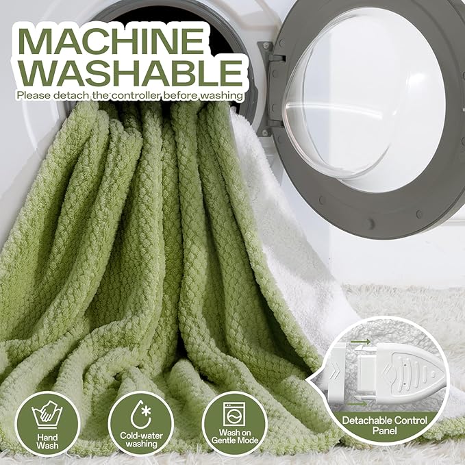 Heated Blanket Electric Blanket King Size, 90" x 100" Fast Heating Blanket with Dual Control 8 Heating Levels & 10 Hours Auto Off, Machine Washable, ETL & FCC Certification, Green