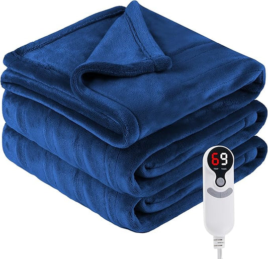 Electric Heated Blanket Throw Size 50" x 60", Super Cozy Soft Warmth with 6 Heat Levels & 3 Hours Auto Off, Home Office Use, Navy Blue