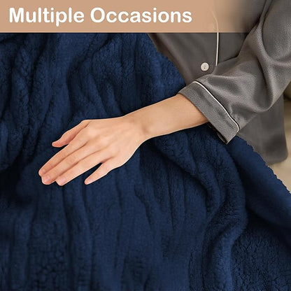 Electric Heated Blanket Full Size 72"×84" with 6 Heating Levels & 1-10Hs Auto Off, Heating Blanket Double Sided Plush Sherpa, Fast Heating, Machine Washable for Christmas Gift - Dark Blue