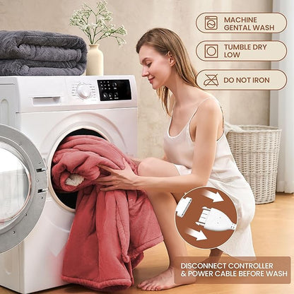 Heated Throw Blanket 50"×60" - Premium Cosy Soft Electric Blanket with 6 Heating Levels,Fast Heating Flannel Sherpa Blanket for Bed & Couch - Auto Shut Off/Machine Washable (Wine)