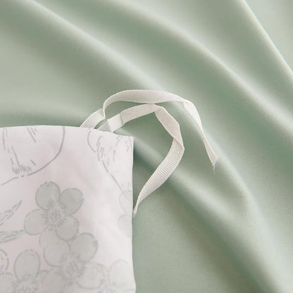 Floral Duvet Cover Queen Size Green Flower Butterfly Bedding Set 3Pcs Romantic Spring Garden Aesthetic Botanical Reversible Cooling Comforter Cover with Zipper Closure & Corner Ties