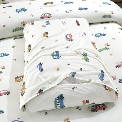SDIII Cute Cars Comforter Set Queen 3 Pieces, Silky Breathable Microfiber and Spandex, Cartoon Cars Bedding Queen Size for Boys Girls Kids and Teens