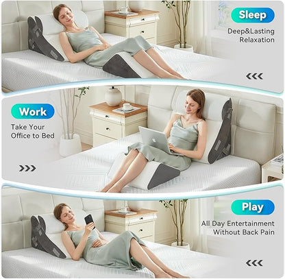 BDEUS 4PCS Bed Wedge Pillow Post Surgery, Orthopedic Sleeping Wedge Pillow Set for Back, Neck and Leg Pain Relief, Acid Reflux, GERD, Memory Foam Support Pillows for After Surgery, White