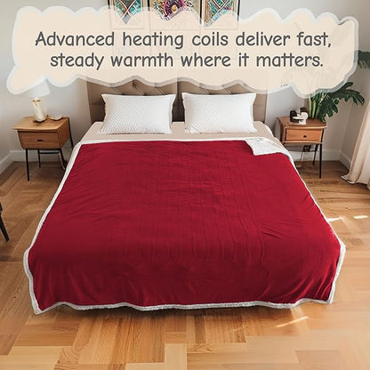 Electric Heated Blanket Throw Size 50"x60", Soft Flannel with Overheat Protection, 6 Adjustable Heat Settings & 3-Hour Auto-Off Timer, Fast Heating for Winter Comfort, Red