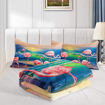 HOSIMA Flamingos Comforter Full Size,Pink Wild Flamingo Bedding Tropical Beach Room Decor,Seaside Home Decor Hawaiian Vacation Style Bedding for Girls Kids with 2 Pillow Cases.
