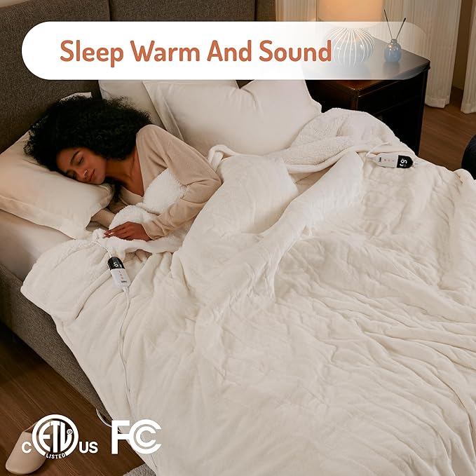 Degrees Of Comfort Electric Heated Blanket Queen Size With Dual Control - Soft Flannel Heating Blankets With 6 Heat Settings, 10-hour Auto Shut-off, Overheat Protection, ETL Certified - 84x90'', Ivory
