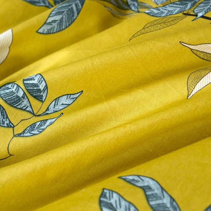 Floral Queen Duvet Cover 100% Soft Cotton 3 Piece Chic Birds Queen Flower Bedding Set Yellow Garden Tree Branches Flowers Birds Print Pattern Reversible Duvet Cover Floral with Zipper Closure