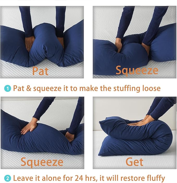 WhatsBedding Memory Foam Body Pillow with Cooling Zippered Cotton Cover, Full Body Pillow for Adults, Long Pillow for Sleeping, Firm Pillow Breathable Fluffy Supportive - Dark Blue
