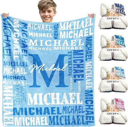 Personalized Blankets for Teen Boys Girls - Printed in USA Custom Blanket with Kid Names Reversible Plush Ultra-Soft Sherpa Fleece Monogrammed Baby Throw Blankets Customized Birthday Gifts for Adults