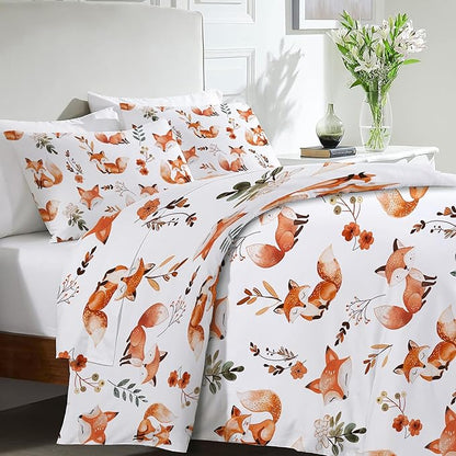 Fox Bedding Set 3 Pieces King Size Fox Duvet Cover Comforter Cover Sets with 2 Pillowcases for Boys Girls Teens Men Women