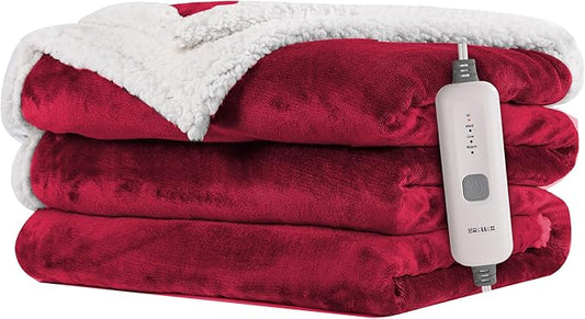 Electric Heated Blanket Flannel & Sherpa 72"x84" Full Size - 4 Heat Levels, 10H Auto Shut Off, Fast Heating, Cozy and Comfortable, Warm Gifts, Machine Washable - Red