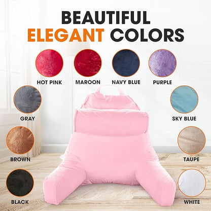 Cheer Collection Reading Pillow Chair - Chair Pillow with Arms and Detachable Neck Bolster for Bed & Couch - Machine Washable, Pink