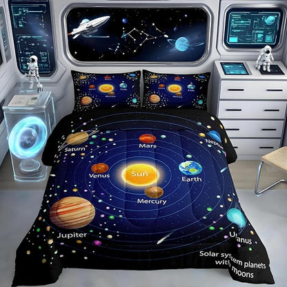 Feelyou Outer Space Comforter Set Boys Universe Planet Bedding Set for Kids Boys Girls Galaxy Comforter Planet Quilt Set 1 Comforter Set with 1 Pillowcase Twin Size