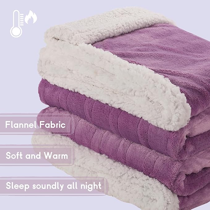Heated Electric Blanket Queen Size 84''x90'', Dual Controller Soft Flannel with 6 Heat Settings 1-10 Hour Auto Off Large Blanket for Bed - Purple