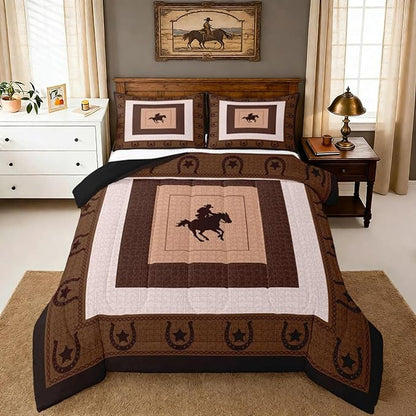 Feelyou Western Decor Comforter Set King Size Horse Comforter for Boys Girls Teens Cowboy Bedding Set Southwestern Native Aztec Duvet Set Room Decor Brown Quilt Set