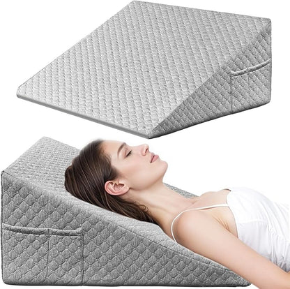 Wedge Pillow, 12 Inch Bed Wedge Pillow for Headboard, Pillow Wedge for Acid Reflux Relief, After Surgery, Sleeping，Back Pain Relief, Memory Foam Top, Darkgrey