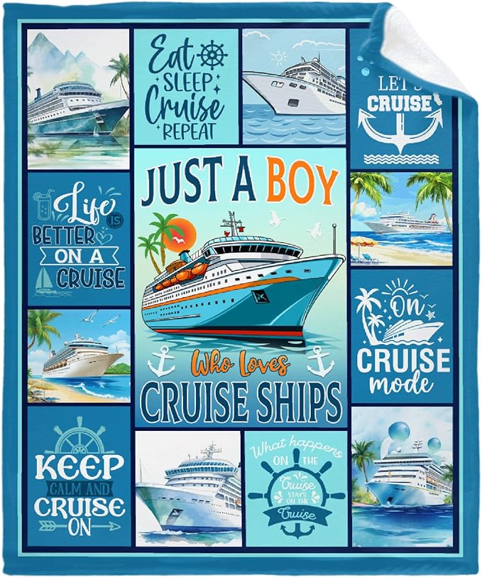 Cruise Blanket Just A Boy Who Loves Cruise Ships Fleece Blanket Kids Adult Ocean Voyage Cruise Ship Print Lightweight Throw Blankets Soft Cozy Bedroom Couch Sofa (50" L X 40" W)