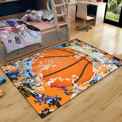 Basketball Rug for Boys Bedroom - Sports Rug for Boys Bedroom Kids Carpet, Basketball Carpet for Playroom Living Room Floor Mats Indoor Outdoor, 3x5 Feet