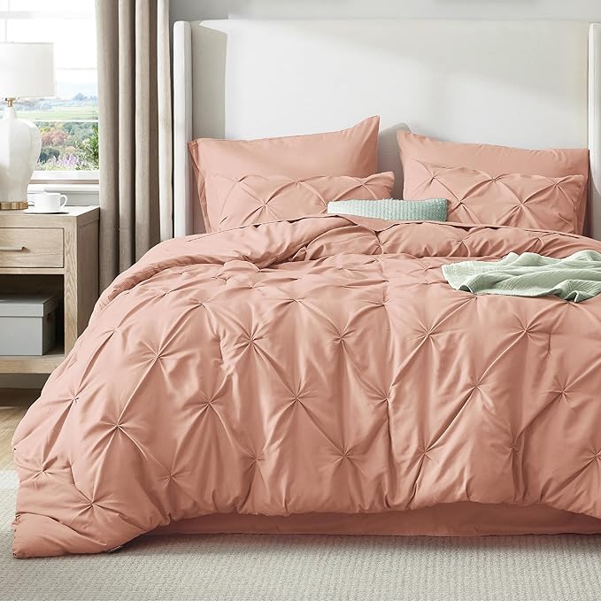 Bedsure Full Comforter Set Dusty Pink - Bed in a Bag Full Size Bedding Set 7 Pieces, GentleSoft™ Pintuck Bed Set Gift for Family, Pinch Pleat All Season Comforter with Sheets, Pillowcases & Shams