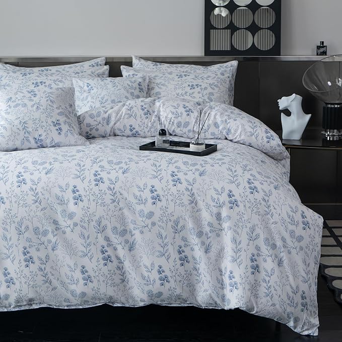 King Duvet Cover Set Floral 100% Brushed Microfiber 3 Pieces Vintage Chic Floral Garden Vibrant Botanical Floral Pattern Printed King Duvet Cover Flower with Zipper Closure (Floral, King)