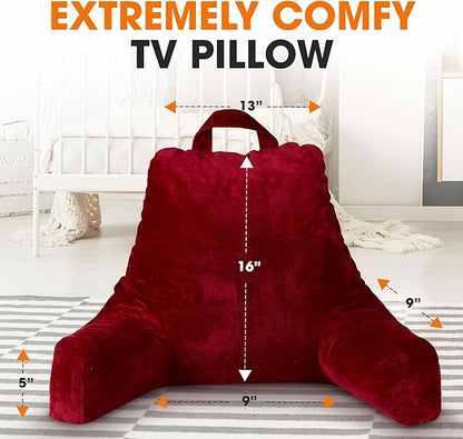 Cheer Collection Reading Pillow with Arms – Portable Bed Pillow for Sitting Up & Support, Foam-Filled Back Rest Pillow for Sitting in Bed & Couch, Machine Washable, Maroon