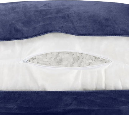 Husband Pillow Dark Blue, Original Reading Pillow in Bed Rest Chair, Shredded Memory Foam Large Lounge Cushion Adult Backrest with Arms, Comfy Back Support for Sit Sitting Up, Wash/Removable Cover