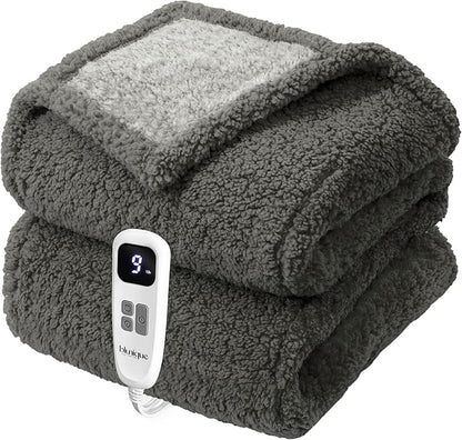 Heated Blanket Electric Blanket Throw - Fast Heating Blanket Throw Double Sided Sherpa Ultra Soft Cozy with 10 Heating Levels & 2-10 Hours Auto Off, Mashine Washable, 50 x 60 Inches, Grey