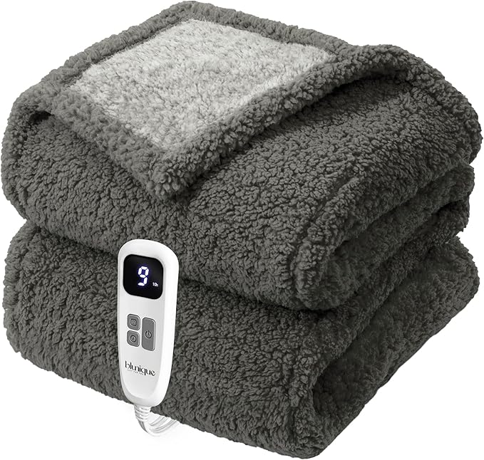 Heated Blanket Electric Blanket Full - Fast Heating Blanket Throw Double Sided Sherpa Ultra Soft Cozy with 10 Heating Levels & 2-10 Hours Auto Off, Mashine Washable, 72 x 84 Inches, Grey