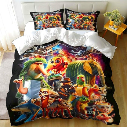 Funny Fusion Animals Bedding Set,Fusion Animals Duvet Cover Twin Full Queen King Set for Kids Boys Bed Decor Gifts (Color 1,Queen (90" x 90"))