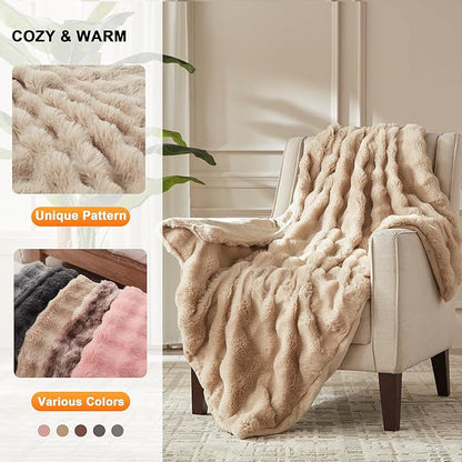 Heated Throw Blanket - Plush Thick Bubble Faux Fur Heated Blanket, Fast Heating Electric Blanket 6 Heating Levels & 4 Hours Auto-Off, Machine Washable, 50"x60", Oatmeal