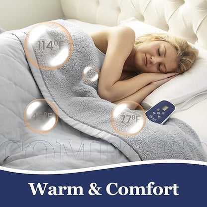 Thermee Micro Flannel Heated Blanket with Sherpa Back, 10-Setting Programmable Electric Blanket, Ultra-Soft King Size Heated Throw - Slate Grey