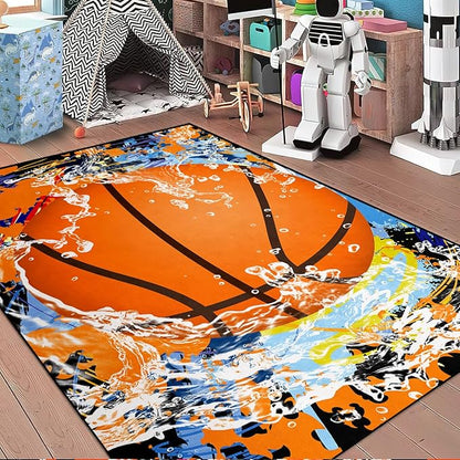 Basketball Rug for Boys Bedroom - Sports Rug for Boys Bedroom Kids Carpet, Basketball Carpet for Playroom Living Room Floor Mats Indoor Outdoor, 3x4 Feet