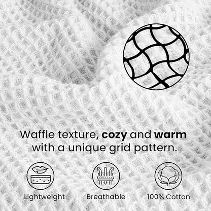 Tex Trend 100% Cotton Blankets – Soft and Breathable Twin XL White Waffle Blanket – for Christmas & All Season Comfort – Suitable for Bed Layering, Sofa, Couch and Chair (60”x90”)
