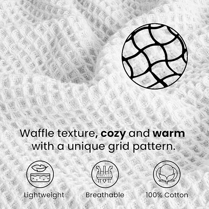 Tex Trend 100% Cotton Blankets King Size – Durable and Versatile Waffle Weave Blanket for Christmas & Year Round Coziness – Warm & Lightweight - White (90”x108”)